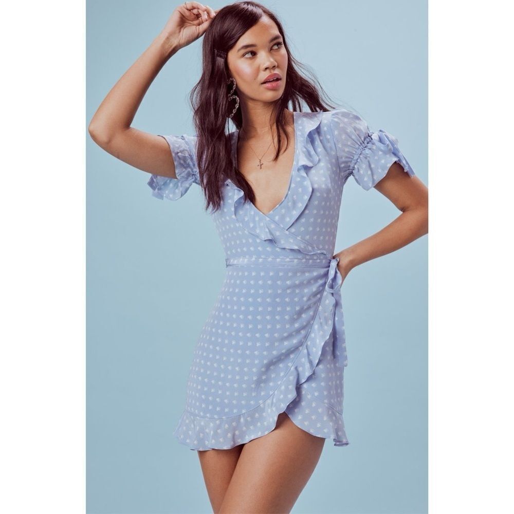 For Love & Lemons Sweetheart Wrap Dress Blue Heart